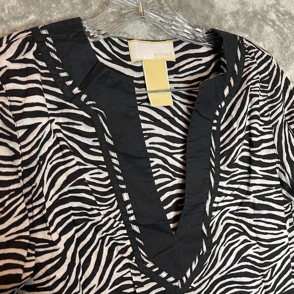 Michael Kors Women Y2K Zebra Animal Print Mob Wife Long Sleeve Tunic Top S - Picture 5 of 11